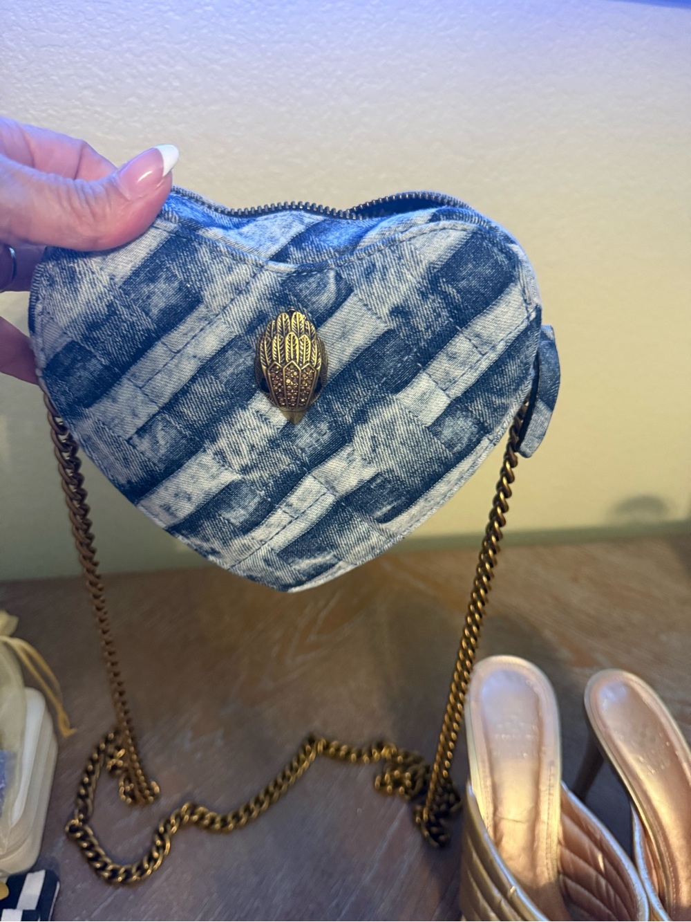 Kurt Geiger Blue and White Quilted Heart Crossbody bag only.